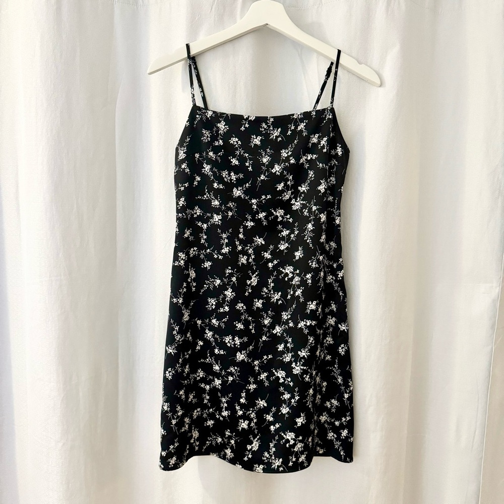 GARAGE Black and White Floral Slip Mini Dress